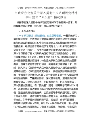 市政府办公室关于深入贯彻中央八项规定精神学习教育“回头看”情况报告