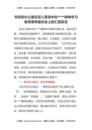 市政府办公室在深入贯彻中央八项规定精神学习教育督导座谈会上的汇报发言