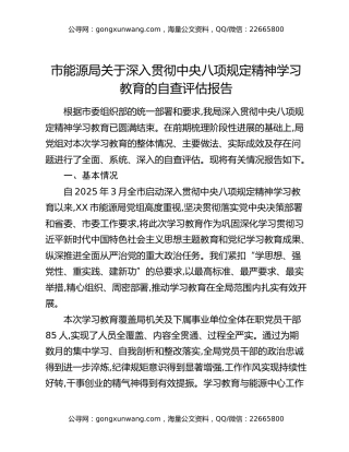 市能源局关于深入贯彻中央八项规定精神学习教育的自查评估报告