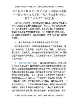 持之以恒正风肃纪，推动企业作风建设常态化——国企关于深入贯彻中央八项规定精神学习教育“回头看”情况报告