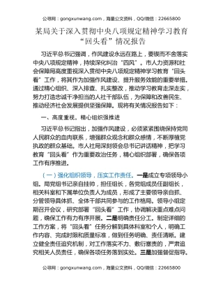 某局关于深入贯彻中央八项规定精神学习教育“回头看”情况报告