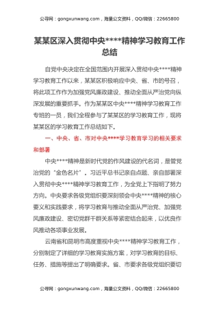 某某区深入贯彻中央八项规定精神学习教育工作总结