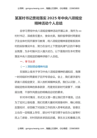 某某村书记深入贯彻2025年中央八项规定精神个人总结