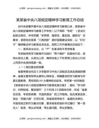 某某省中央八项规定精神学习教育工作总结 (2)