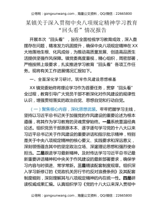 某镇关于深入贯彻中央八项规定精神学习教育“回头看”情况报告