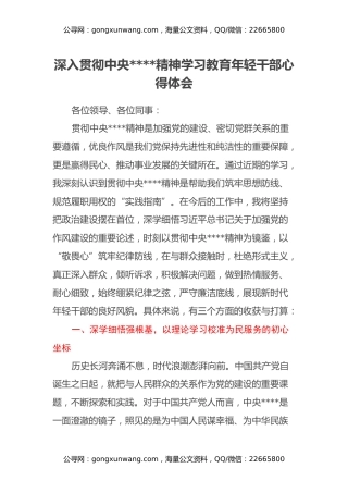 深入贯彻中央八项规定精神学习教育年轻干部心得体会