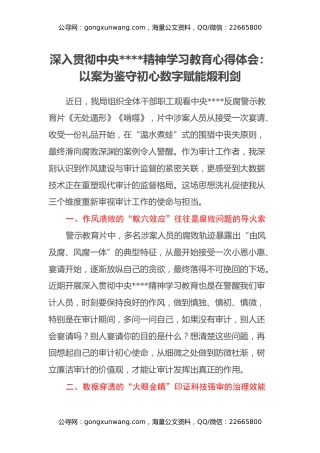 深入贯彻中央八项规定精神学习教育心得体会：以案为鉴守初心 数字赋能煅利剑