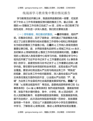 统战部八项规定精神学习教育集中整治情况报告