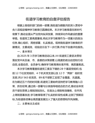 街道八项规定精神学习教育的自查评估报告