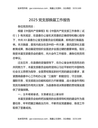 2025党支部换届工作报告