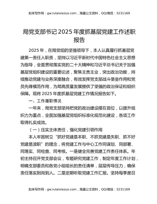 局党支部书记2025年度抓基层党建工作述职报告