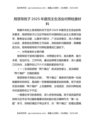局领导班子2025年度民主生活会对照检查材料