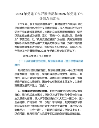 2024 年党建工作开展情况和2025年党建工作计划总结汇报