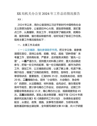 XX局机关办公室2024年工作总结情况报告