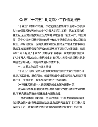 XX市“十四五”时期就业工作情况报告