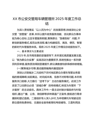 XX市公安交管局车辆管理所2025年度工作总结