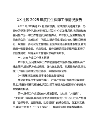 XX社区2025年度民生保障工作情况报告