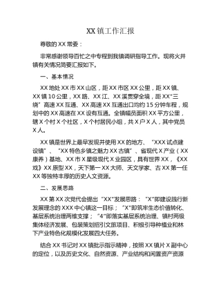 XX镇工作汇报