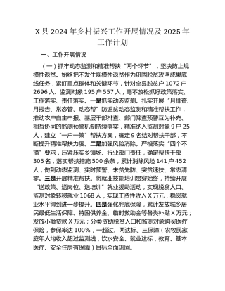X县2024年乡村振兴工作开展情况及2025年工作计划