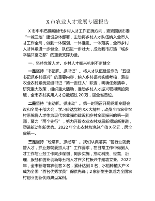 X市2024年农业人才发展专题报告