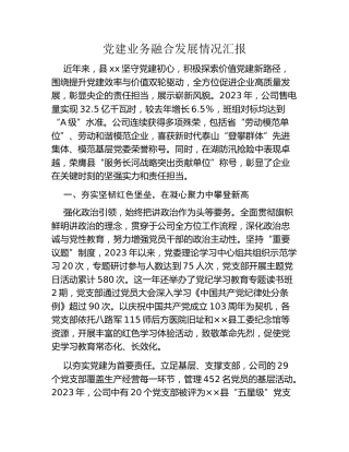 党建业务融合发展情况汇报