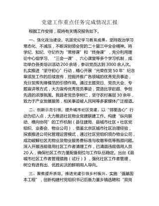 党建工作重点任务完成情况汇报