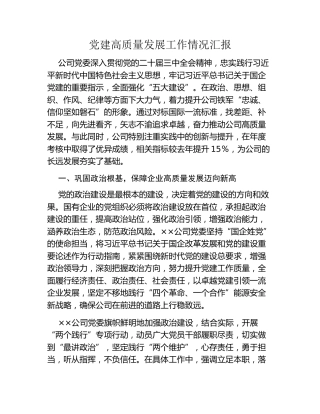 党建高质量发展工作情况汇报