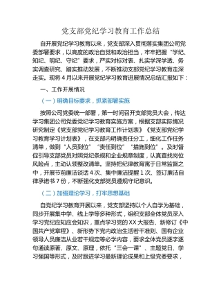 党支部党纪学习教育工作总结