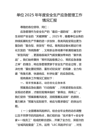 公司安全生产应急管理工作情况总结汇报