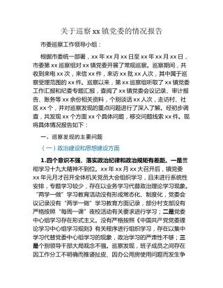 关于巡察xx镇党委的情况报告