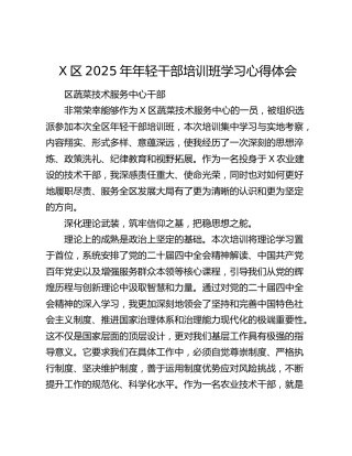 区蔬菜技术服务中心干部参加区2025年年轻干部培训班学习心得体会