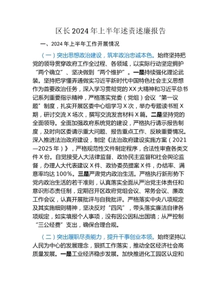 区长2024年上半年述责述廉报告