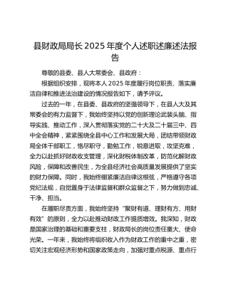 县财政局局长2025年度个人述职述廉述法报告