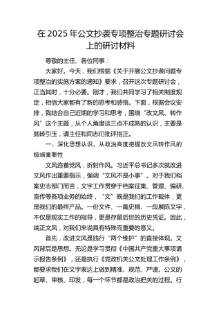 在2025年公文抄袭专项整治专题研讨会上的研讨材料