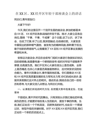 在XX区、XX经开区年轻干部座谈会上的讲话