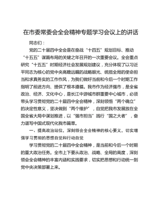 在市委常委会四中全会精神专题学习会议上的讲话