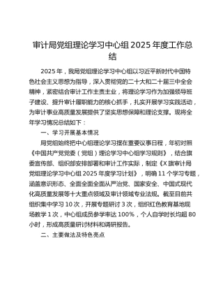 审计局党组理论学习中心组2025年度工作总结