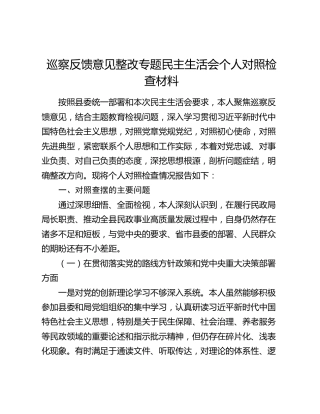 巡察反馈意见整改专题民主生活会个人对照检查材料