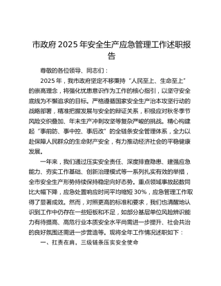 市政府2025年安全生产应急管理工作述职报告