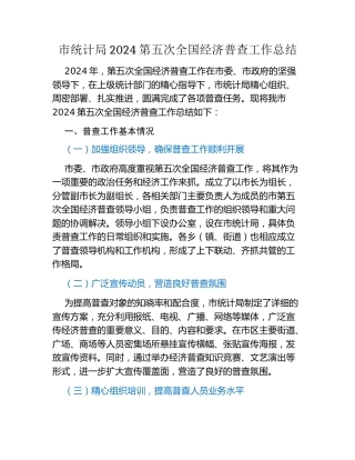 市统计局2024第五次全国经济普查工作总结