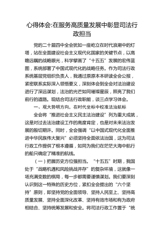 心得体会：在服务高质量发展中彰显司法行政担当（四中全会）