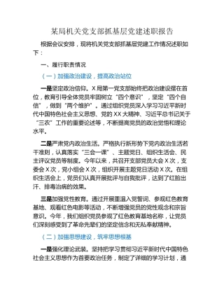 某局机关党支部抓基层党建述职报告