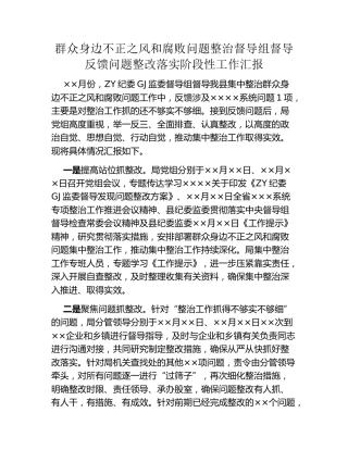 群众身边不正之风和腐败问题整治督导组督导反馈问题整改落实阶段性工作汇报