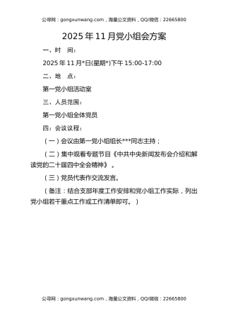 2025年11月党小组会方案