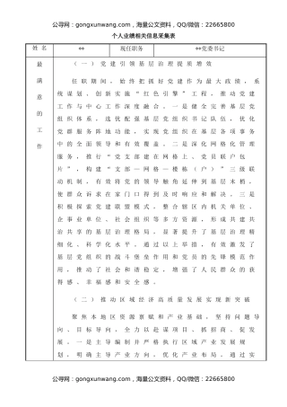 2025年党委书记个人业绩相关信息采集表
