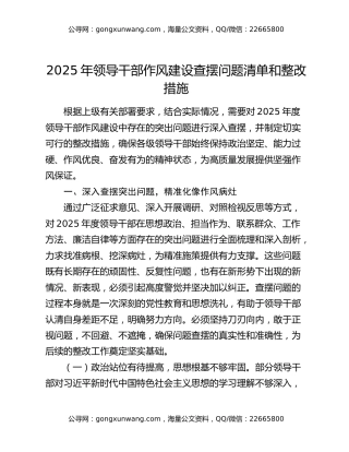 2025年领导干部作风建设查摆问题清单和整改措施 (2)
