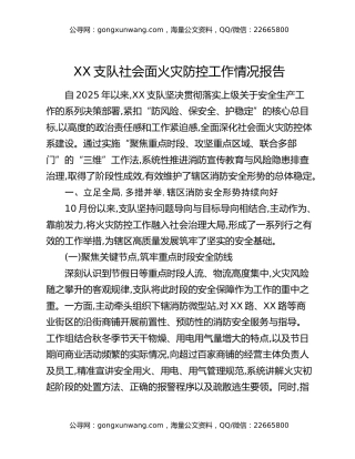 XX支队社会面火灾防控工作情况报告