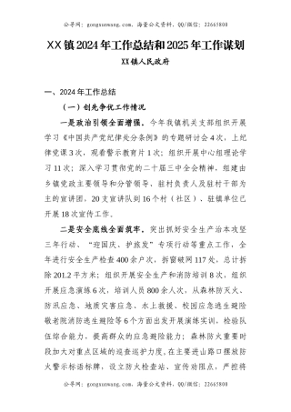 XX镇2024年工作总结和2025年工作计划