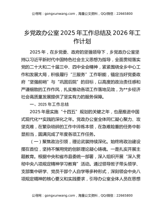 乡党政办公室2025年工作总结及2026年工作计划