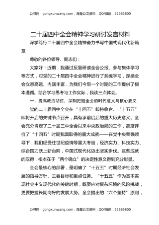 二十届四中全会精神学习研讨发言材料
